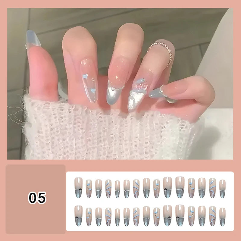 24/30Pcs Medium Fake Nail Set With Jelly Glue Gradient French Press On False Nail Elegantstyle Nails Full Cover Wearing False Peaceful Pleasures Health and Wellness 5