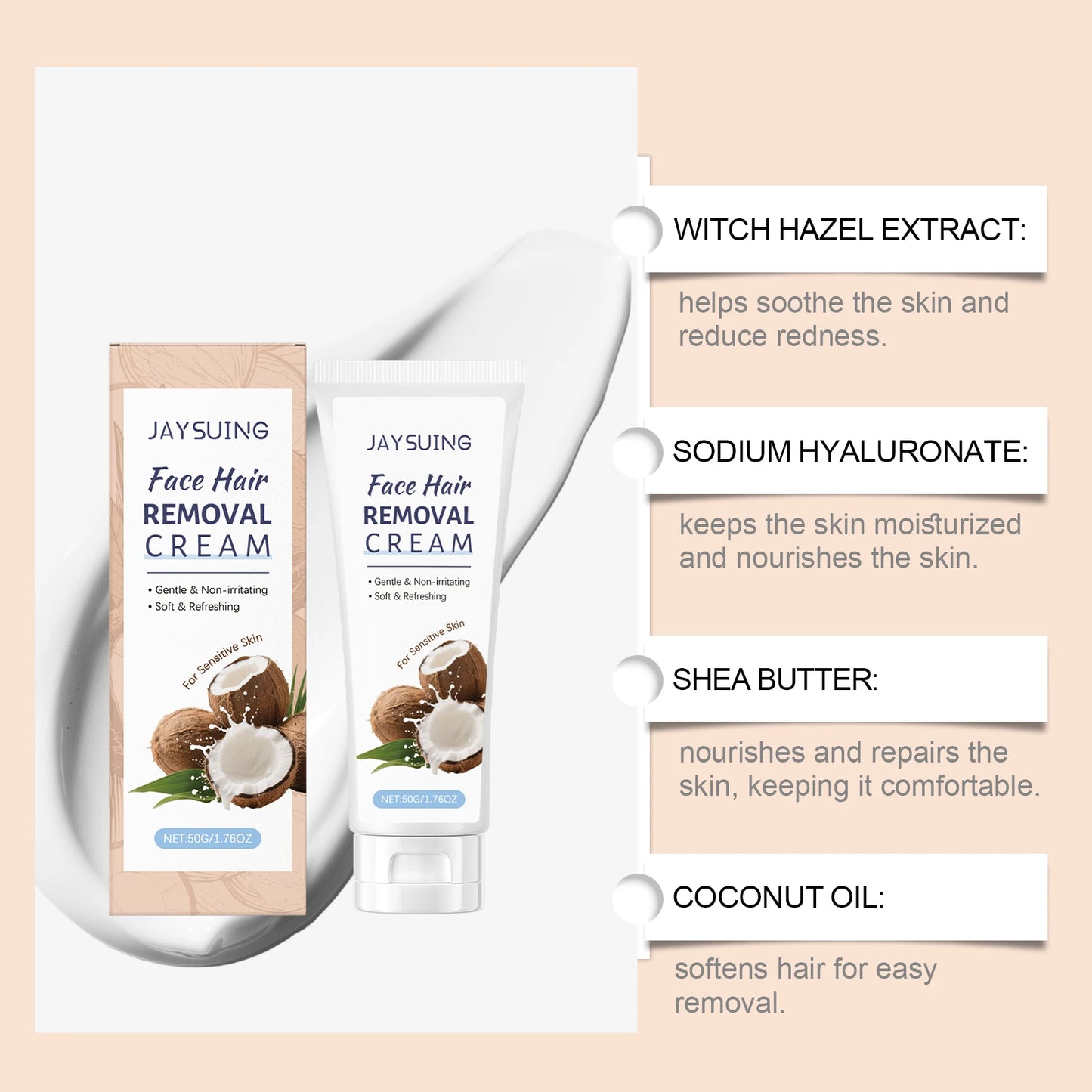 Coconut Facial Hair Removal Cream – Upper Lip & Chin | Jaysuing