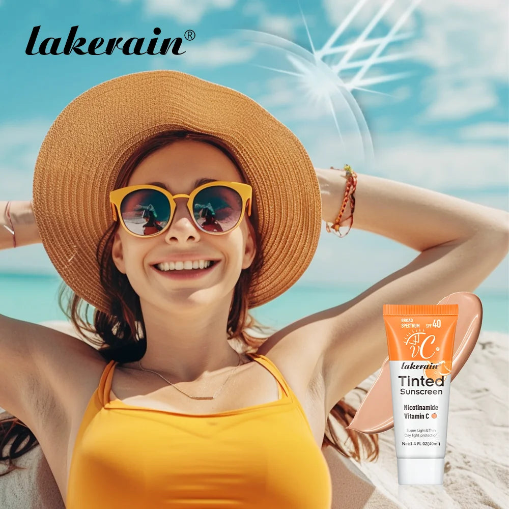Tinted Moisturizing VC Sunscreen With SPF40 Skin Protection Refreshing Makeup Sunscreen Cream UV Anti-aging Resistance Sunscreen Peaceful Pleasures Health and Wellness
