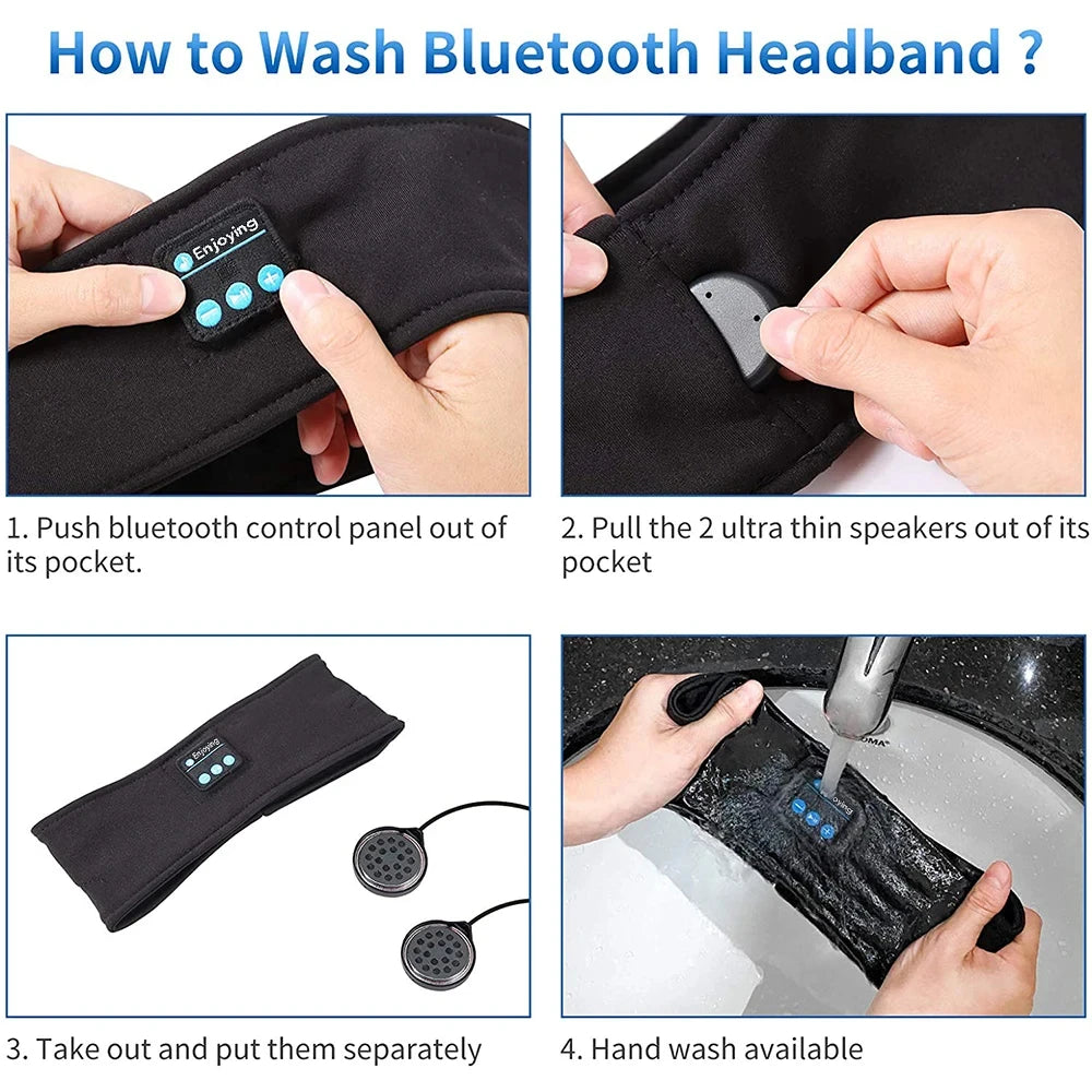 HUAWEISHI Bluetooth 5.4 Earphones Sports Sleeping Headband Elastic Wireless Headphones Music Eye Mask Wireless Headset Headband Peaceful Pleasures Health and Wellness