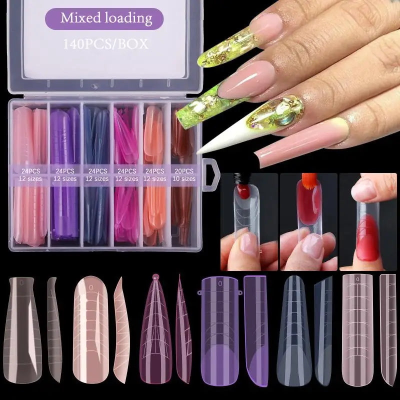 140pcs/box Nail Forms Set Colorful Full Nail Forms Top Molds Tips For Nails Gel Extension Forms Fake Building Mold Tools Peaceful Pleasures Health and Wellness