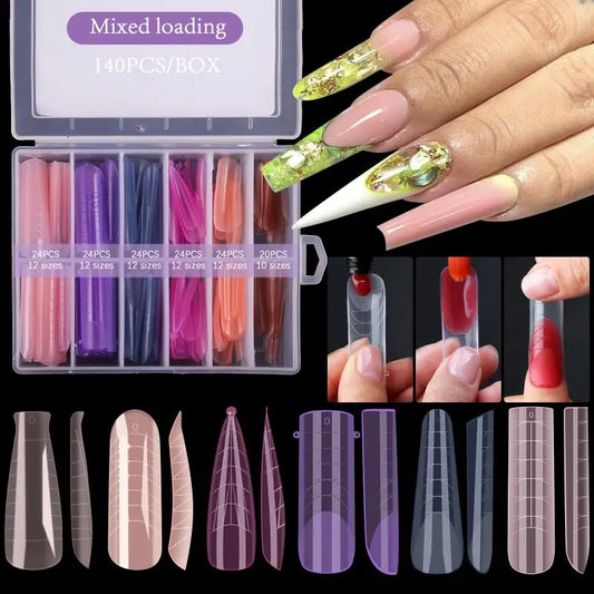 140pcs/box Nail Forms Set Colorful Full Nail Forms Top Molds Tips For Nails Gel Extension Forms Fake Building Mold Tools Peaceful Pleasures Health and Wellness
