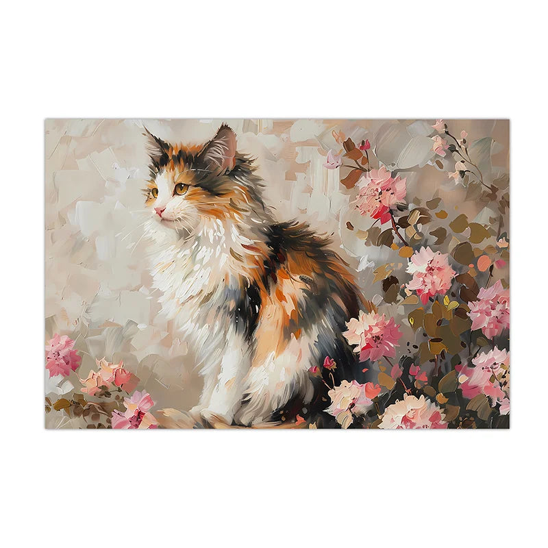Vintage Animal Wall Art, Flower Cat Oil Canvas Painting, Nordic Poster Print for Bedroom Living Room Wall Decor Peaceful Pleasures Health and Wellness 03 21X30cm No Frame China Mainland