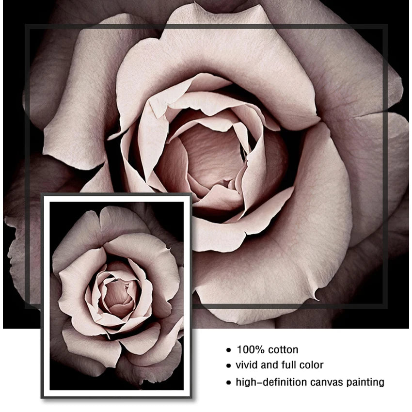 Pink Peony Floral Girl Footprints Canvas Wall Art Unframed