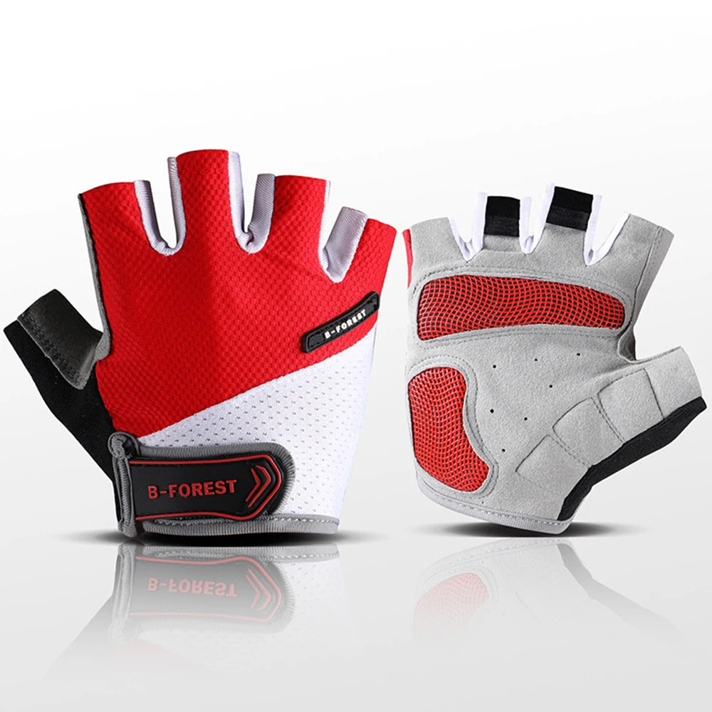 Breathable Shockproof Half Finger Cycling Gloves with Gel Pad, Adjustable Velcro & Anti-Slip, MTB Road Bike Gloves for Men Women Peaceful Pleasures Health and Wellness Red M