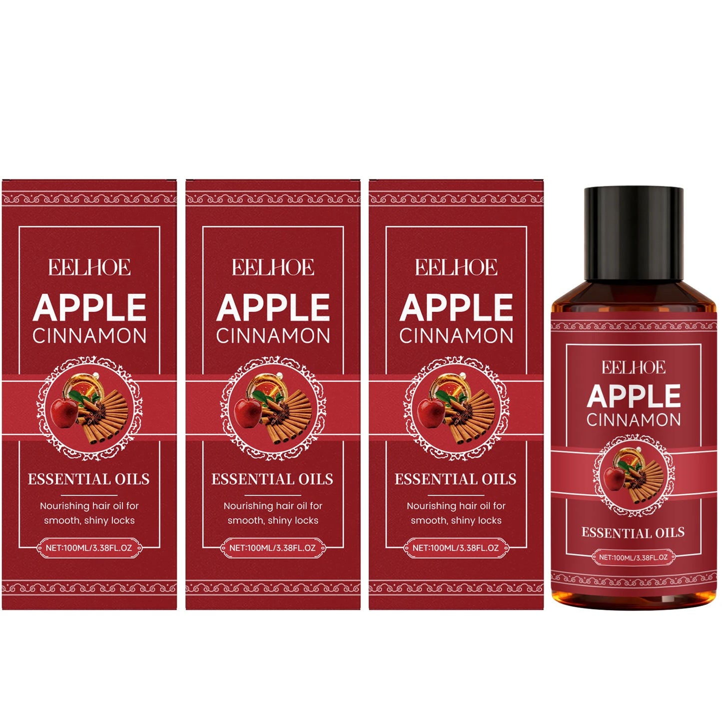 Apple Cinnamon Essential Oils Deeply Nourishing Improving Dry Hair Quality Strengthens Ends Reducing Split Moisturizing Hair Oil Peaceful Pleasures Health and Wellness 3 x 100ml Boxed