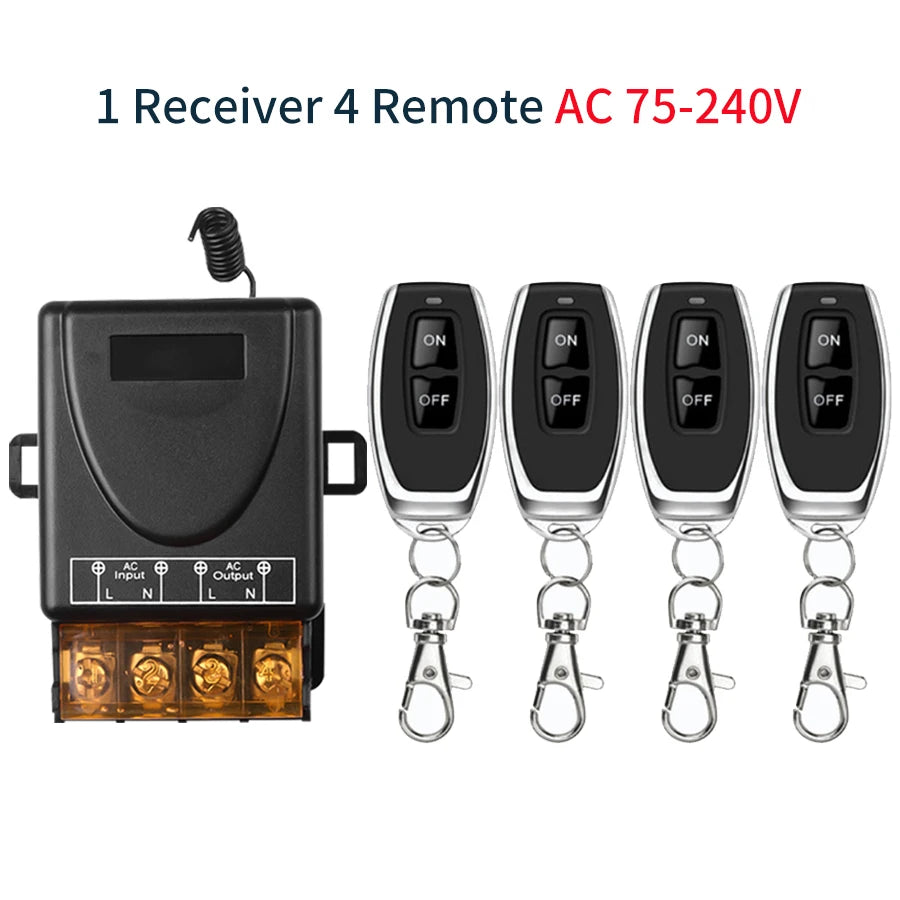 RF433Mhz Wireless Remote Control Smart Switch AC 75-220V/DC 9-72V 30A Relay On Off Receiver Transmitter For Water Pump Motor LED Peaceful Pleasures Health and Wellness 1V4 AC75-240V