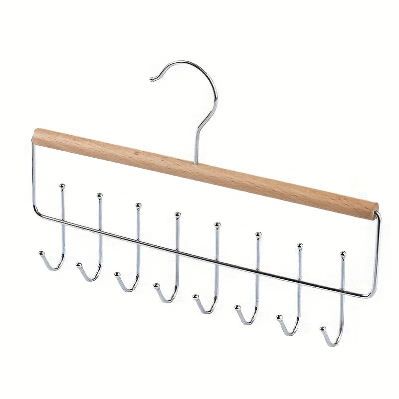 1pc Versatile Wooden Hat Organizer Rack with Hooks – Ideal for Caps, Belts, Ties, and Accessories Storage – Space-Saving Peaceful Pleasures Health and Wellness Log Color