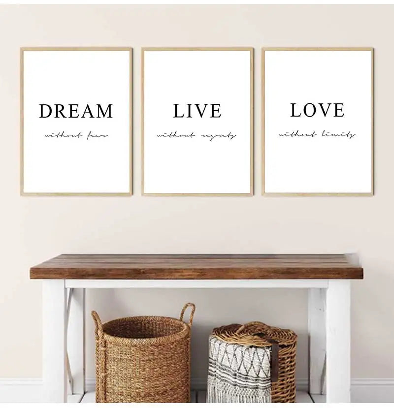 Minimalist Black & White Dream Love Quote Canvas Wall Art