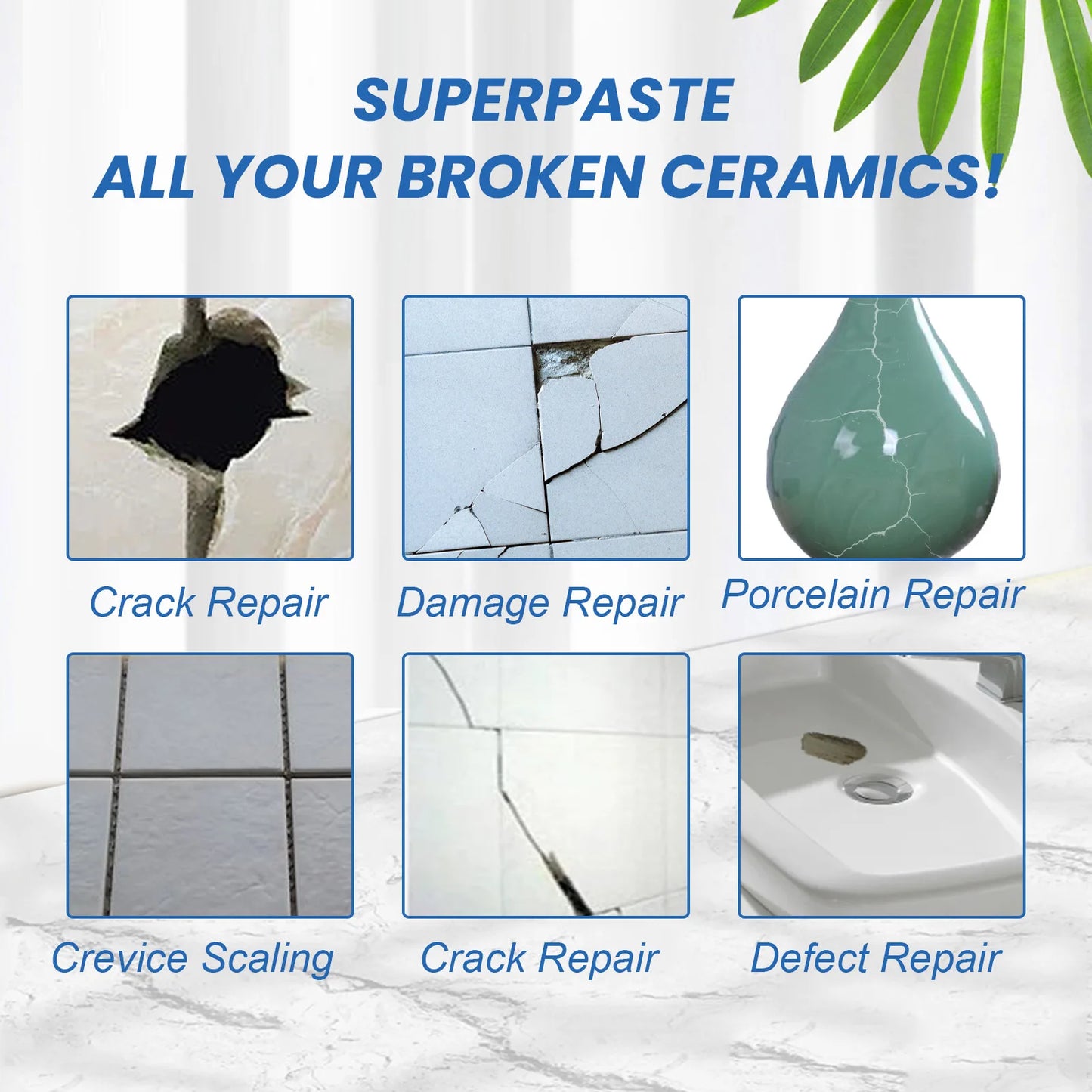 100g Tile Repair Glue Fast Drying Waterproof Patch Paste for Bathroom Kitchen Floor Wall Cracks Holes Includes Scraper Sandpaper Peaceful Pleasures Health and Wellness
