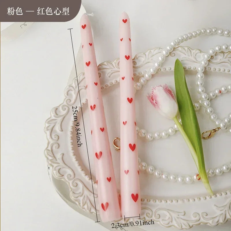 Printed Long Pole Candles European Romantic Candles Dinner Wedding Holiday Family Cross Border Smoke Free Candle Home Decorative Peaceful Pleasures Health and Wellness Pink-Heart