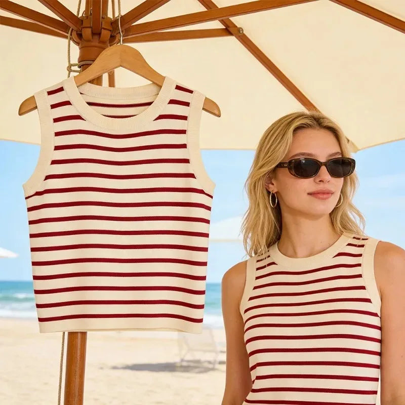 Women's Striped Knit Tank Top | Sleeveless Summer Blouse