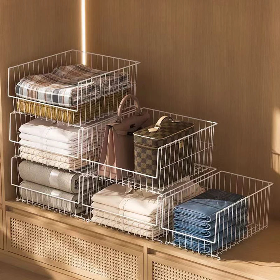 Closet Organizer Wire Storage Basket Bins – Clothes Shelves Cabinet for Sweaters, Shoes, Handbags & Accessories