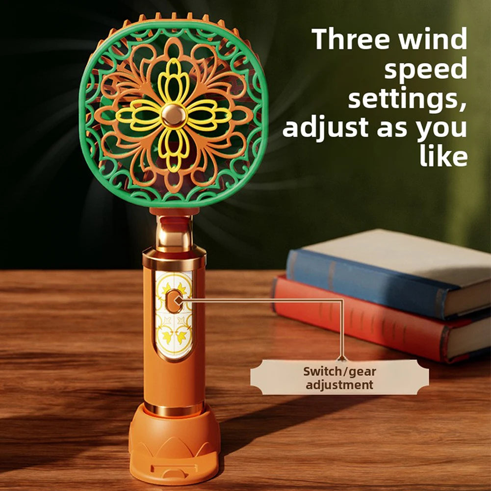Blossoms Elegant Vintage Style Handheld Small Fan,Ultra-Quiet 3 Adjustable Speed Mini Fan,For Outdoor Summer Daily Commuting Peaceful Pleasures Health and Wellness