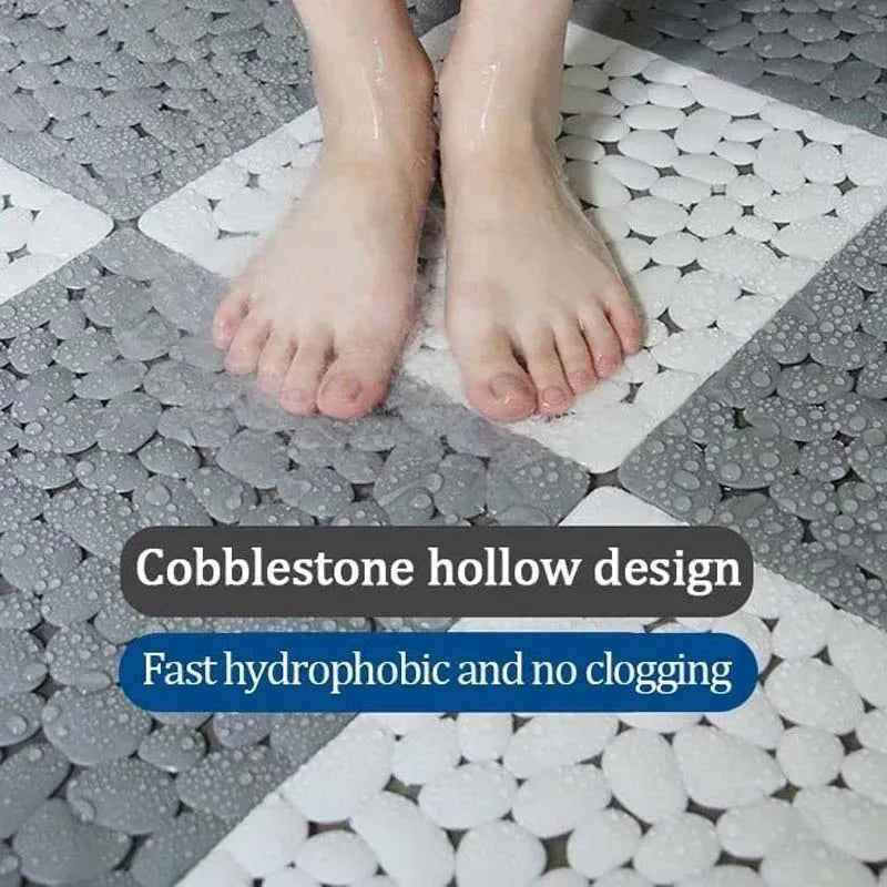 Non-Slip Pebble Bath Mat 30×30cm | Waterproof Splicing Shower Pad