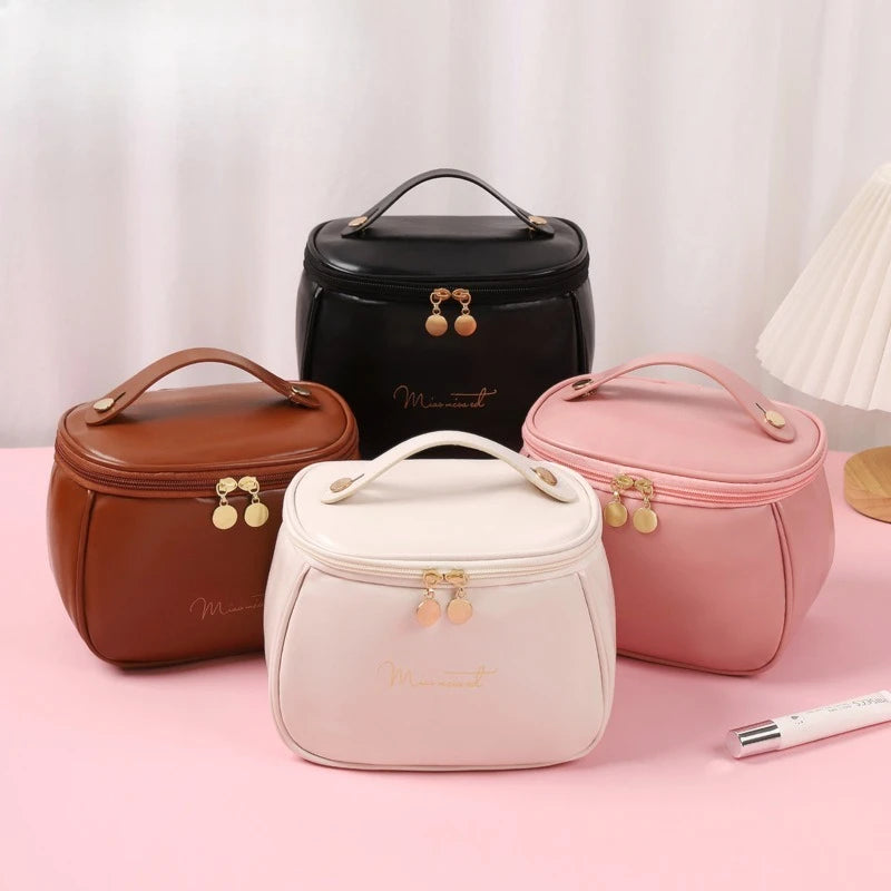 2026 New PU Leather Cosmetic Bag For Women Multi-Functional Portable Travel Storage Makeup Case Female Toiletry Kit Bag YUZI Peaceful Pleasures Health and Wellness