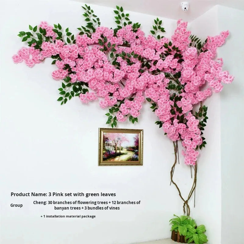 Artificial Cherry Blossom Tree Silk Flower Wall Vine Decor