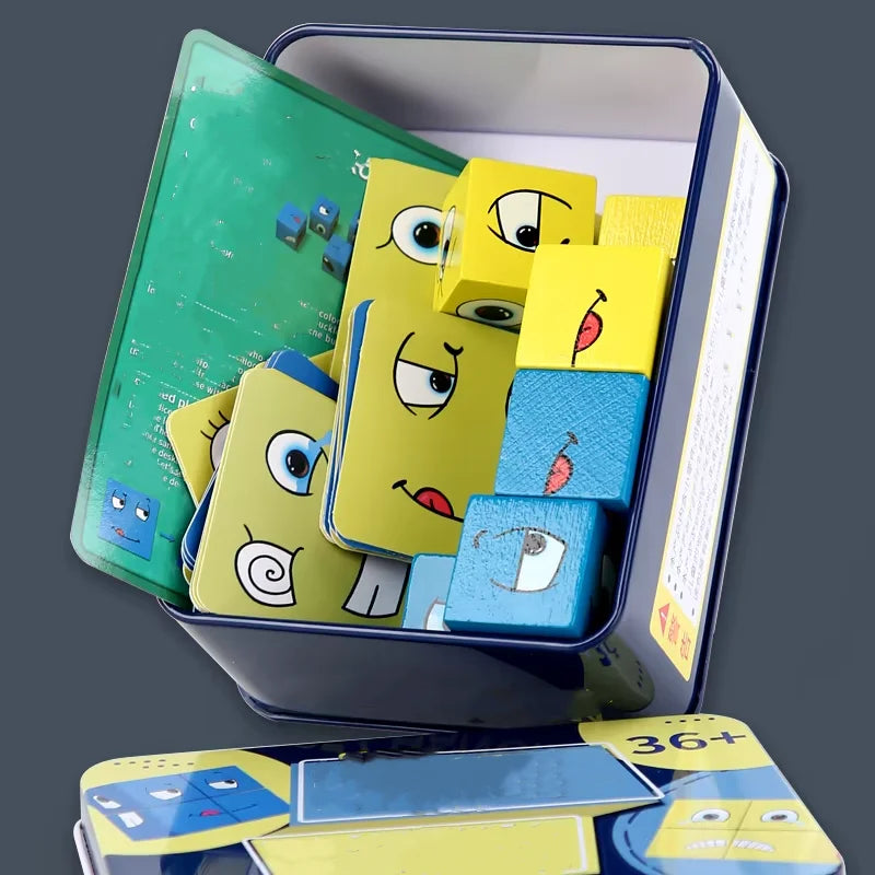 Kids Wooden Emotion Cube Puzzle Game | Montessori Toy Ages 3–12