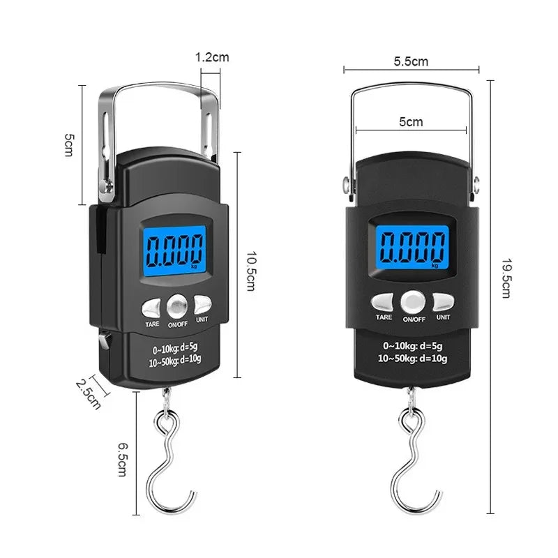 Portable Hanging Handheld Electronic Scale 50kg 10g LCD Display with 100cm Tape Measure for Travel Fishing Baggage Suitcase Peaceful Pleasures Health and Wellness