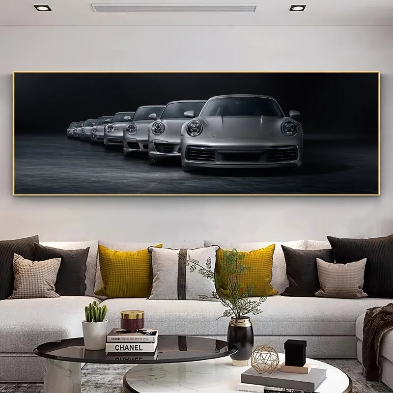 Unframed Canvas Poster, Modern Art, Silver Gray Sports Car Wall Art, for Bedroom Living Room Corridor, Wall Art Room Decoration Peaceful Pleasures Health and Wellness