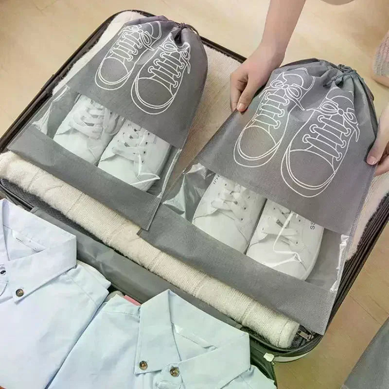 Non-Woven Drawstring Shoe Bags – Waterproof Travel Set of 10