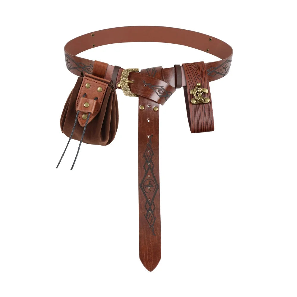 Viking Knights Cosplay Belt Renaissance Retro PU Leather Skirt Clip
