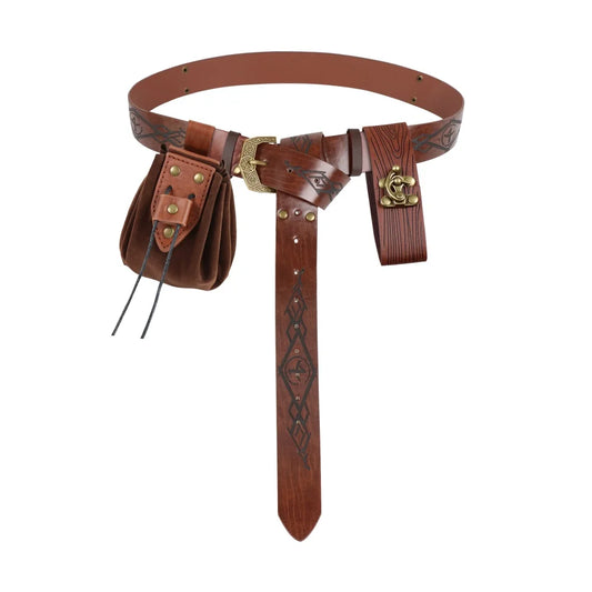 Viking Knights Cosplay Belt Renaissance Retro PU Leather Skirt Clip Peaceful Pleasures Health and Wellness StyleD 3PCS One Size