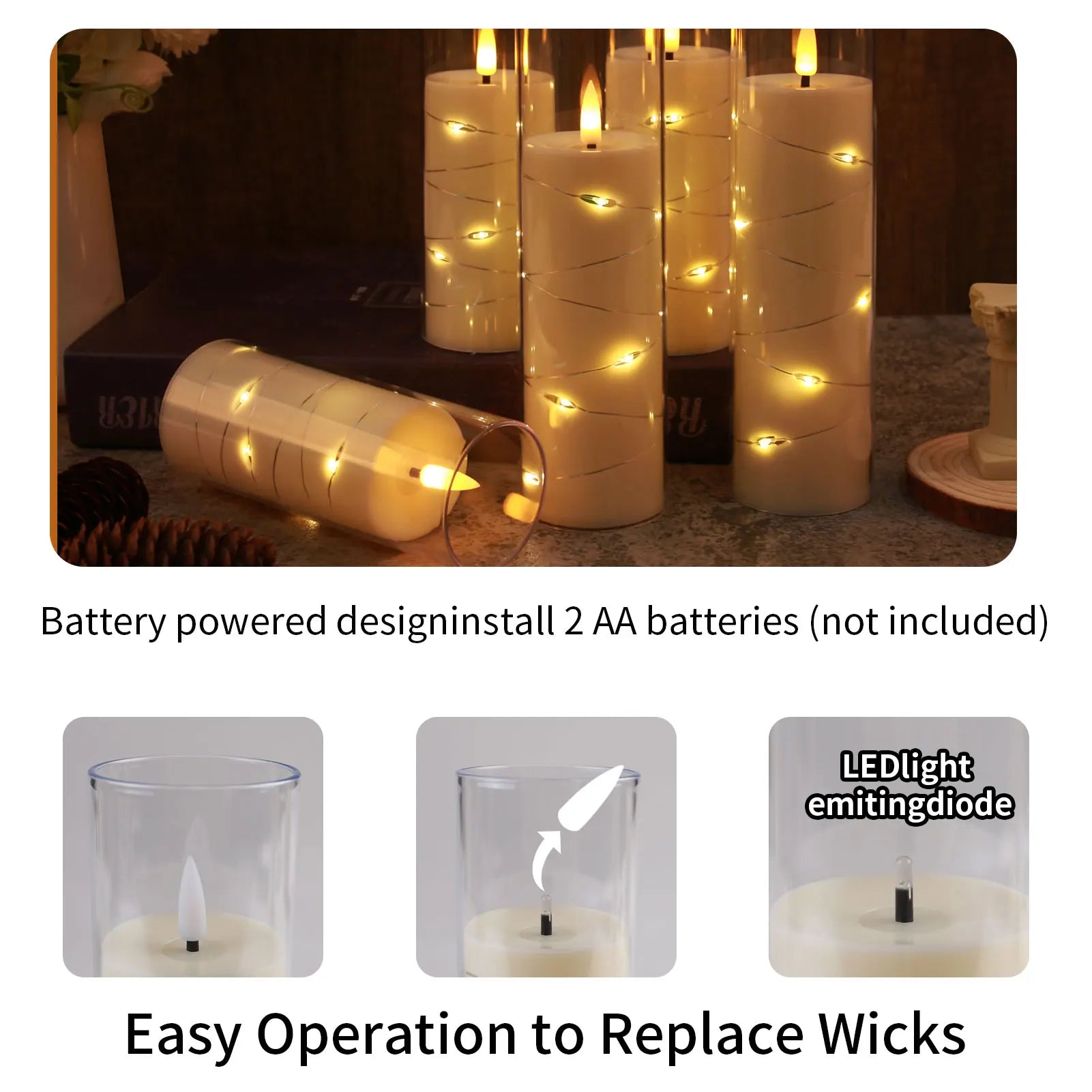 Flickering Flameless LED Pillar Candle Lights with Remote & Embedded Star String for Wishing Wedding Christmas Party Home Decor Peaceful Pleasures Health and Wellness