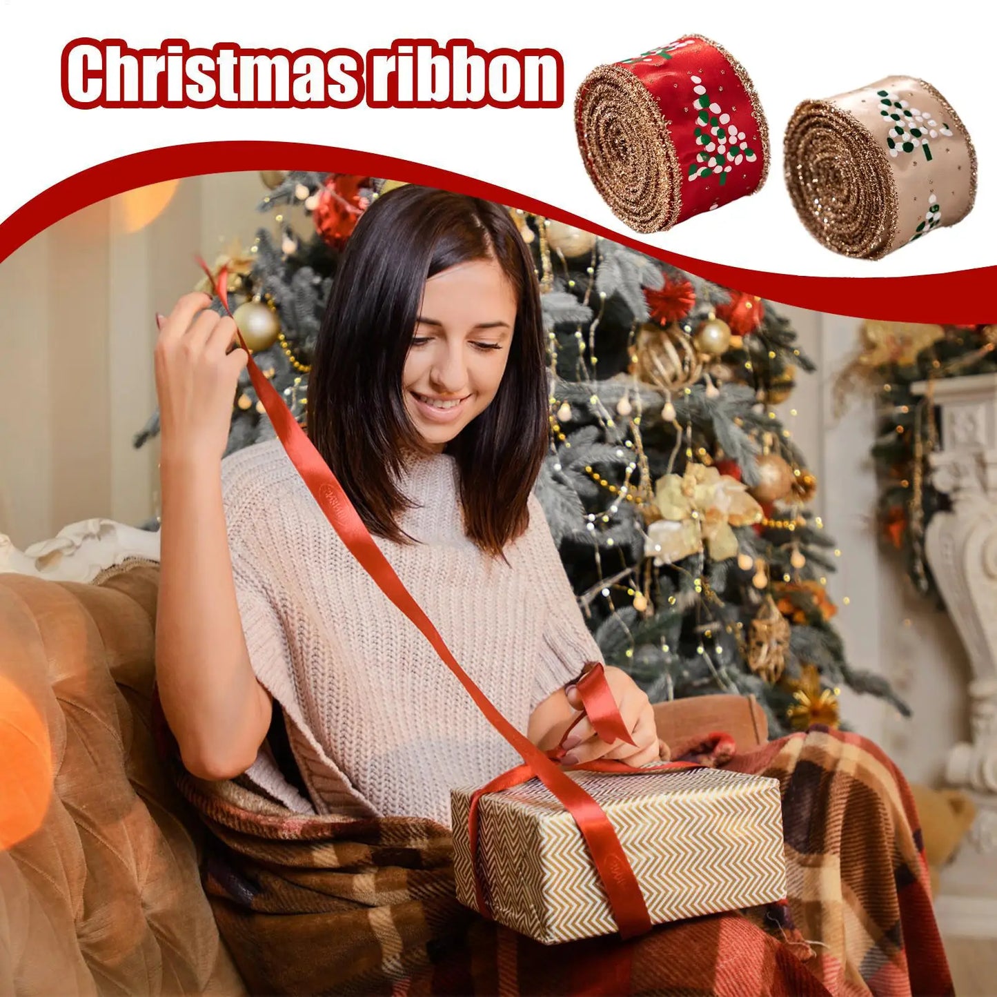 Christmas Wired Burlap Ribbon 2 Rolls – Holiday Craft & Tree Décor