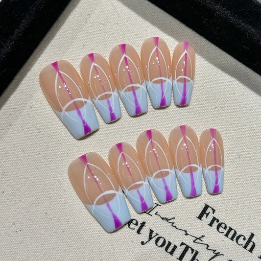 Geometric Press-On Nails | Long Coffin Ballet French Tips Press-On Nails Peaceful Pleasures Health and Wellness L 1