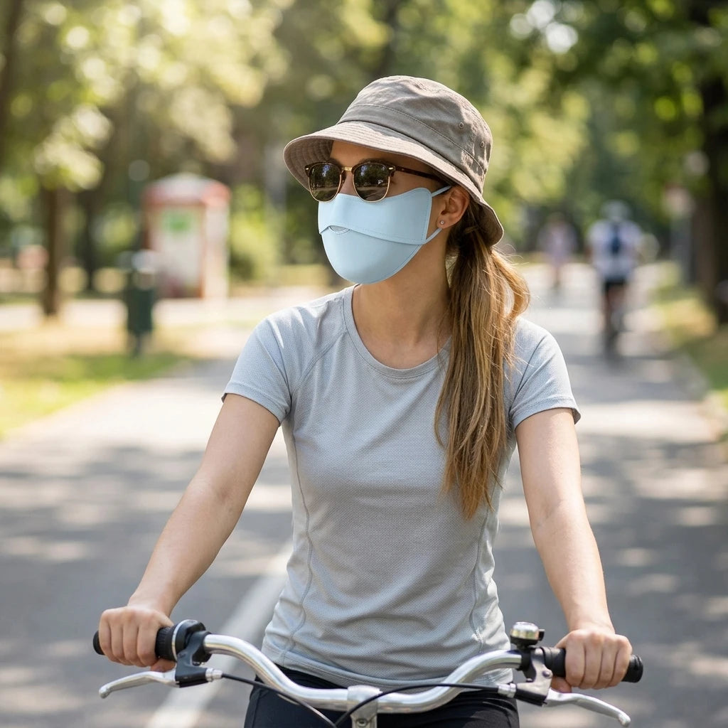 Ice Silk Sunscreen Mask UPF50+ Wide Eye Protections Breathable Dust Proof for Outdoor Activities Peaceful Pleasures Health and Wellness