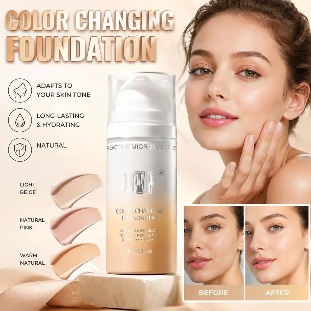 Color-Changing Sunscreen Foundation, Skin Tone Matching, All-Day Long-Lasting Wear, Perfect Base Foundation Makeup Peaceful Pleasures Health and Wellness