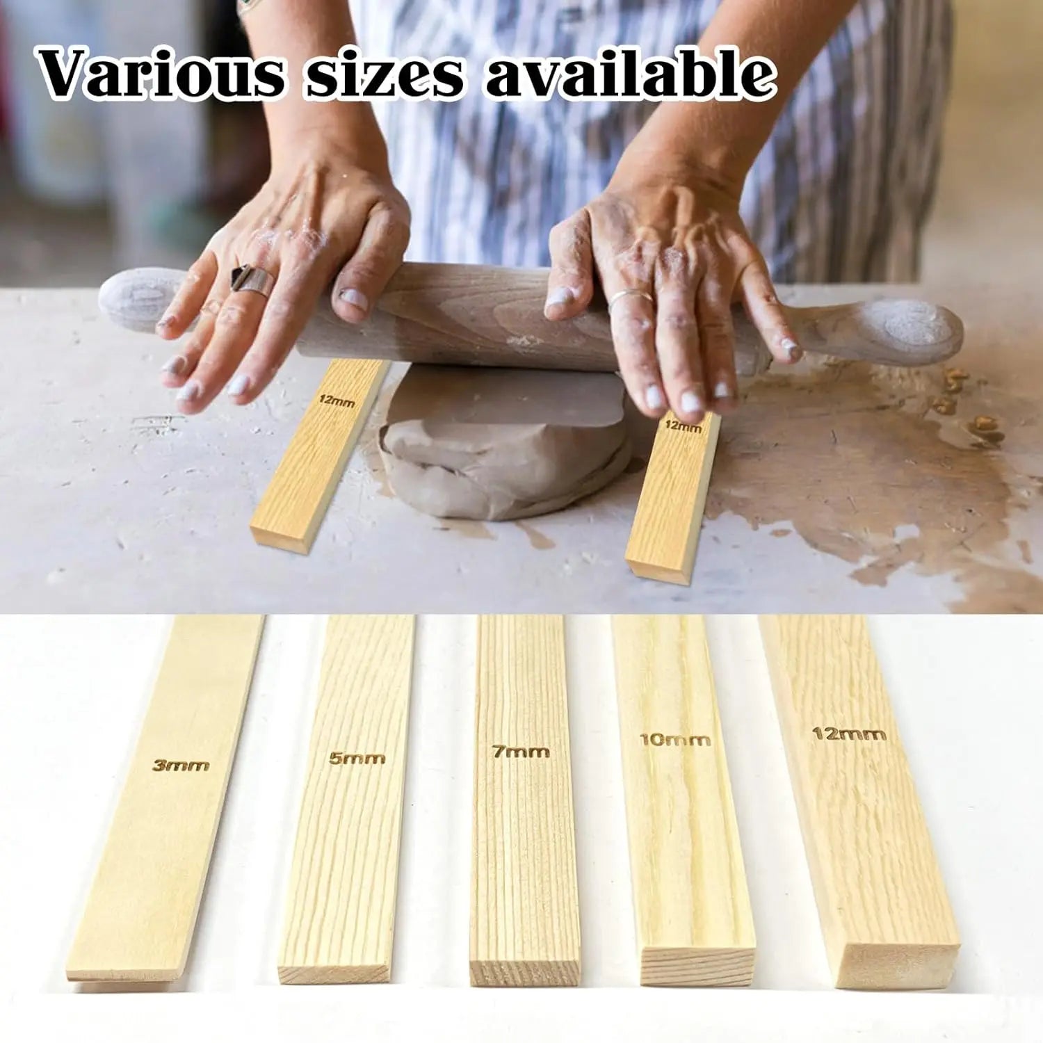 10PCS Wooden Slab Rolling Guides Set 3mm/5mm/7mm/10mm/12mm Clay Roller Rails for Ceramic Polymer Crafting Light Beige Cork Mater Peaceful Pleasures Health and Wellness