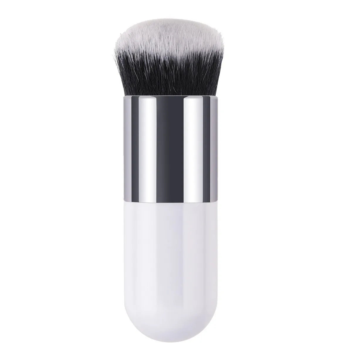 1PC Chubby Kabuki Makeup Brush - Multi-Use Foundation & Powder Brush for Liquid/Cream/Cosmetics, Travel-Friendly Soft Bristles Peaceful Pleasures Health and Wellness White sliver