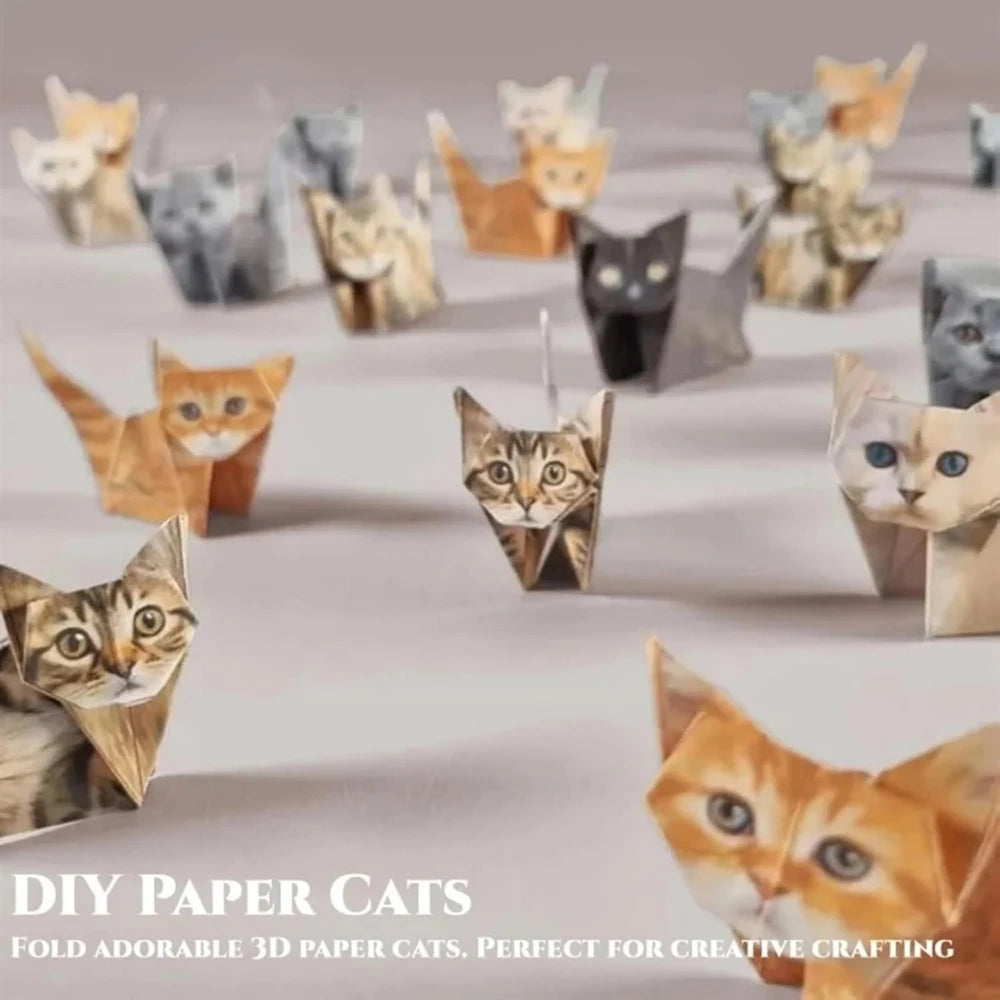 DIY 3D Origami Cats & Dogs Paper Kit – 50/100 Sheets with Pre-Creased Lines for Desk Decor & Gifts