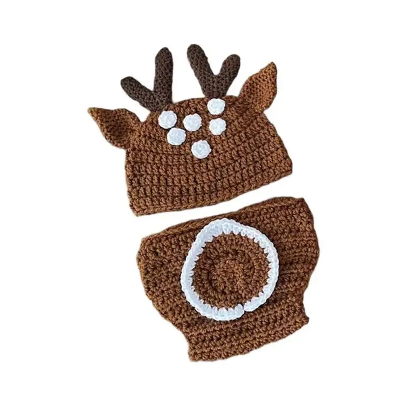 Newborn Photography Outfit – Knitted Deer Hat & Romper Set