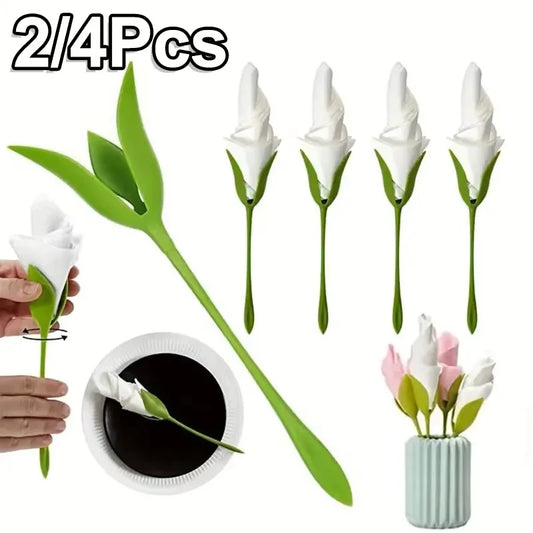 2 Green Floral Napkin Holders Rose Fold Tool Flower Romantic Table Peaceful Pleasures Health and Wellness