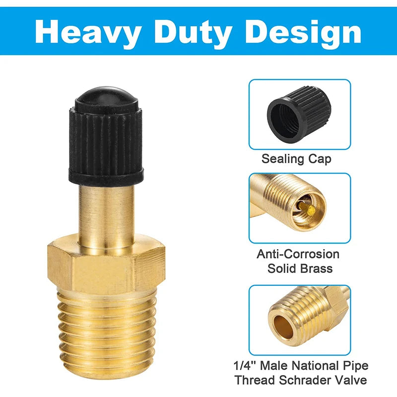 Sturdy 1/4 1/8 NPT Air Compressor Tank Fill Valve Anti-Corrosion Brass Schrader Valve (M) Tire Valve Core Inflator Connector Peaceful Pleasures Health and Wellness
