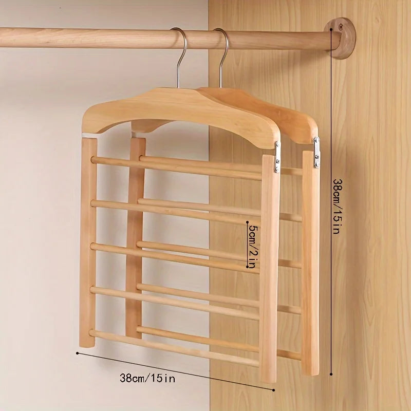 Solid Wood Multi-Tier Trouser & Coat Rack – Towel, Scarf & Tie Organizer