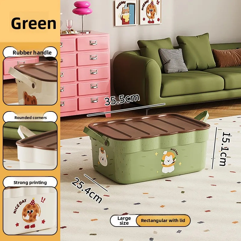 Cartoon Pattern Lidded Storage Box Toys Snacks Dustproof Desktop