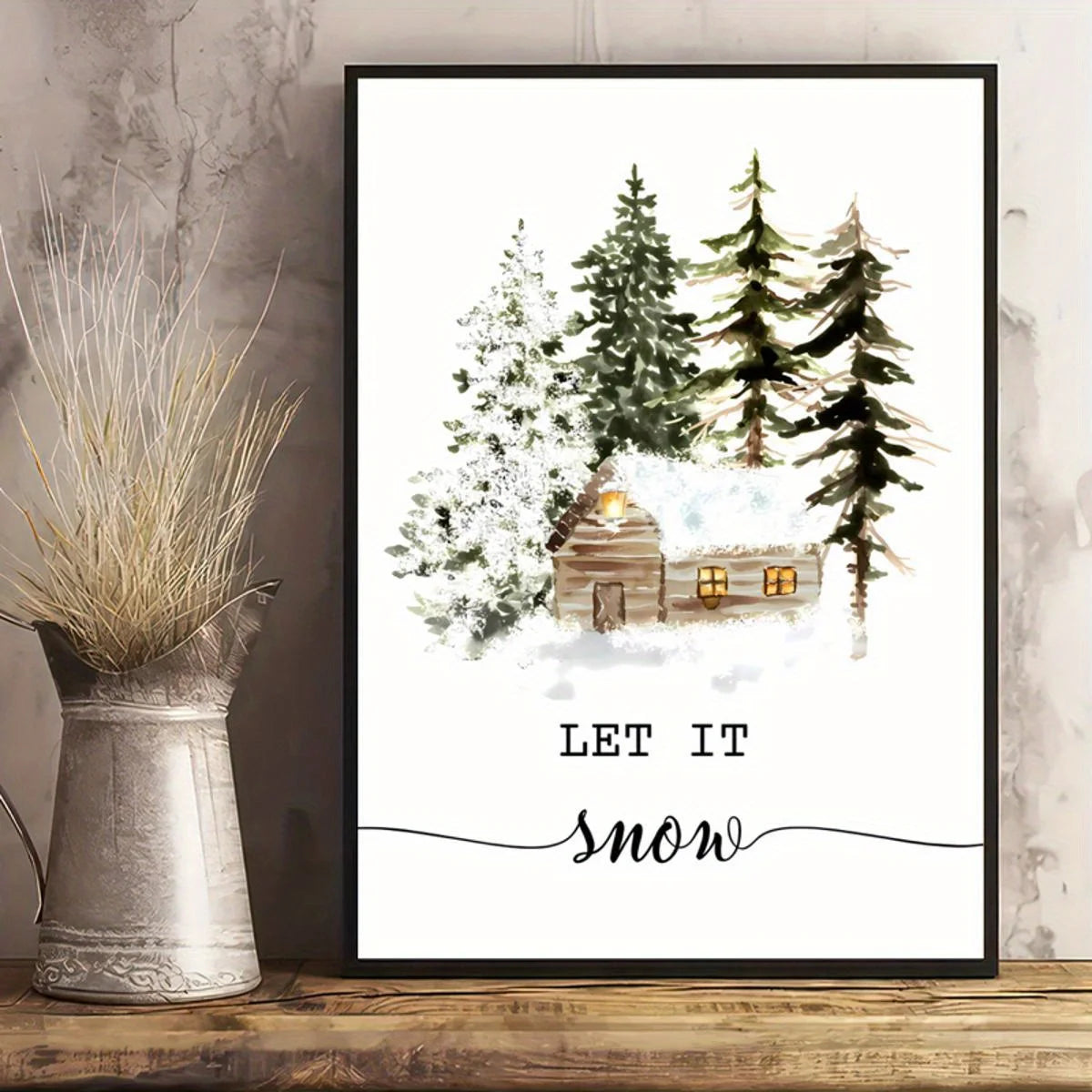 Winter Snowscape Pine Forest House Oil Painting Style Posters Prints Canvas Printing Wall Art Picture for Living Room Home Decor Peaceful Pleasures Health and Wellness ZLH5413 70x100cm No Frame