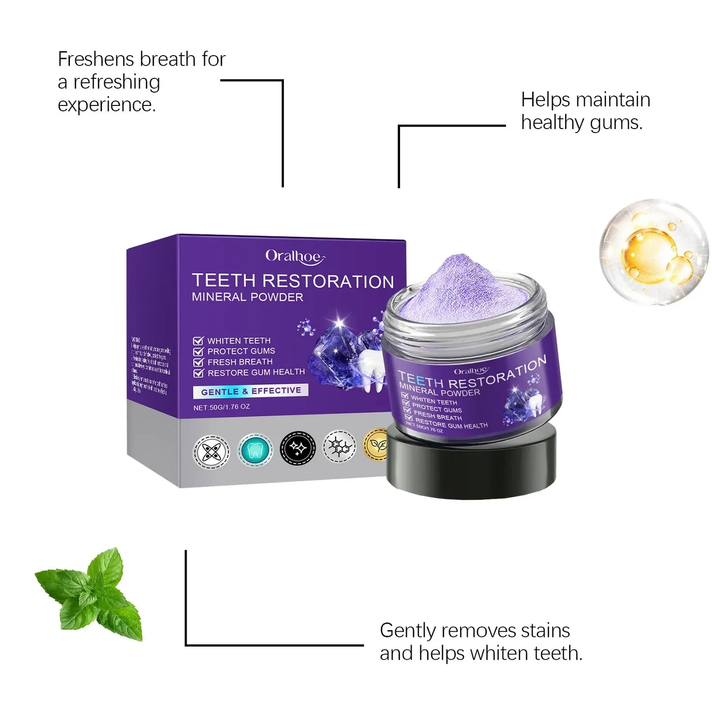 Oralhoe Purple Teeth Whitening Powder – Stain & Plaque Remover