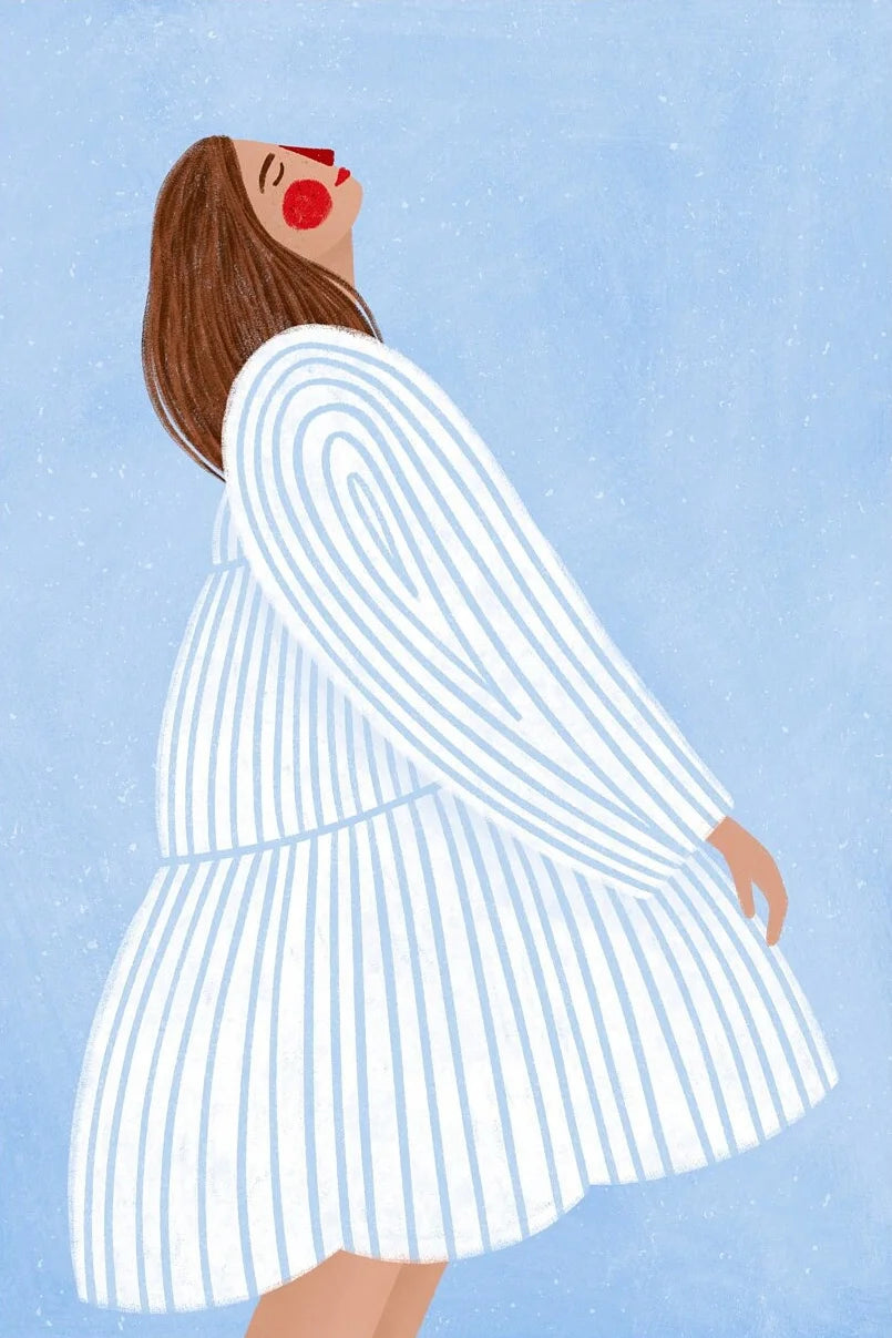 Minimalist Women Portrait Canvas Wall Art | Colorful Striped Girl