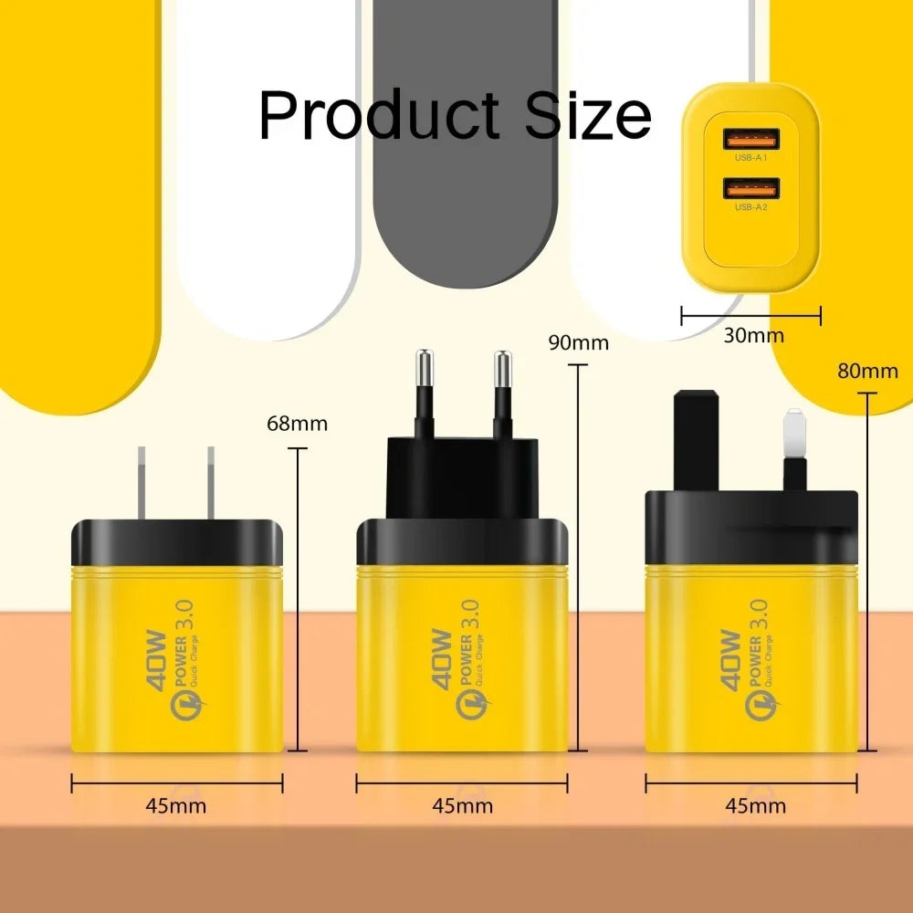 40W Dual USB Fast Charger QC 3.0 – iPhone & Samsung