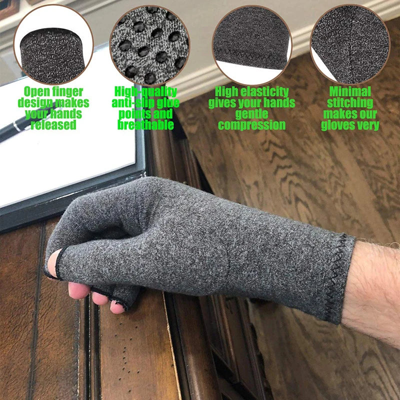 1 Pair Half Finger Compression Gloves Grey Relieve Arthritis Pain Instantly with Anti-Slip Pressure Gloves for Men and Women Peaceful Pleasures Health and Wellness