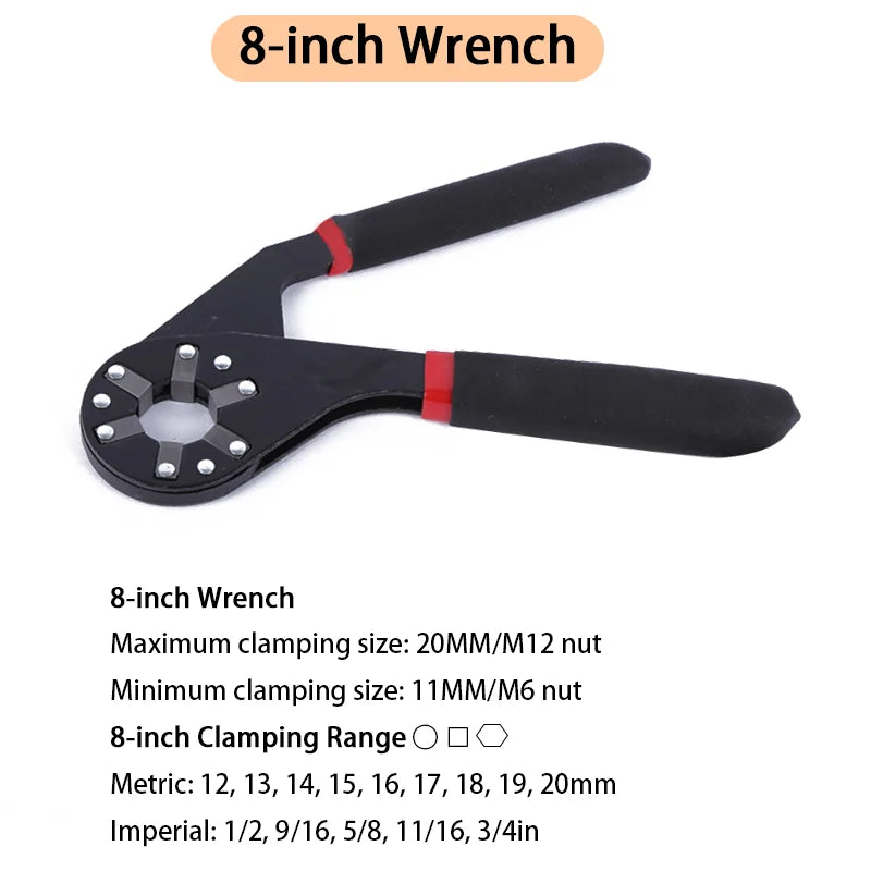 Magic Wrench 6 Inch 8 Inch Multi-purpose Hexagonal Alloy Steel Manual Clampable Movable Hexagonal Wrench hand tool Peaceful Pleasures Health and Wellness 8 inch