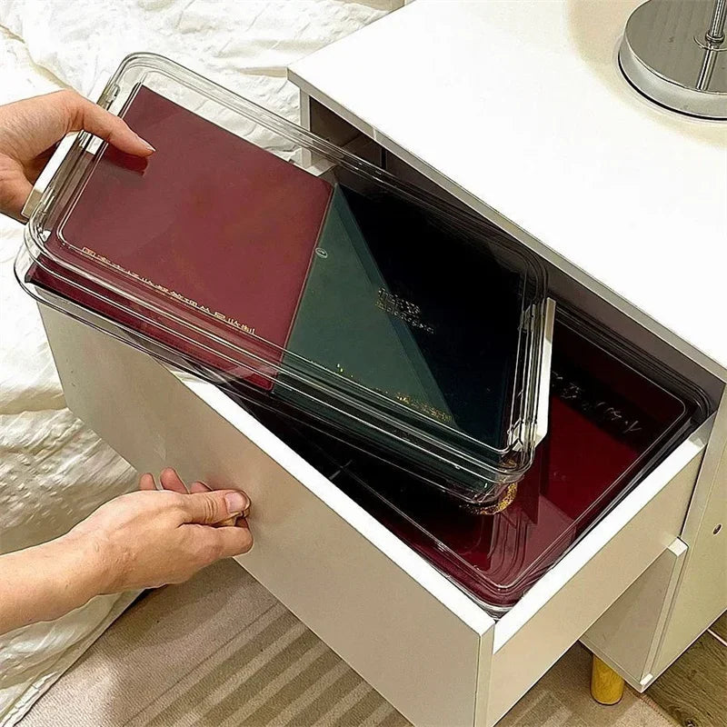 Paper Organizing Box Transparent Household Registration Book Junior High School Graduation Certificate A4 Paper File Storage Box Peaceful Pleasures Health and Wellness