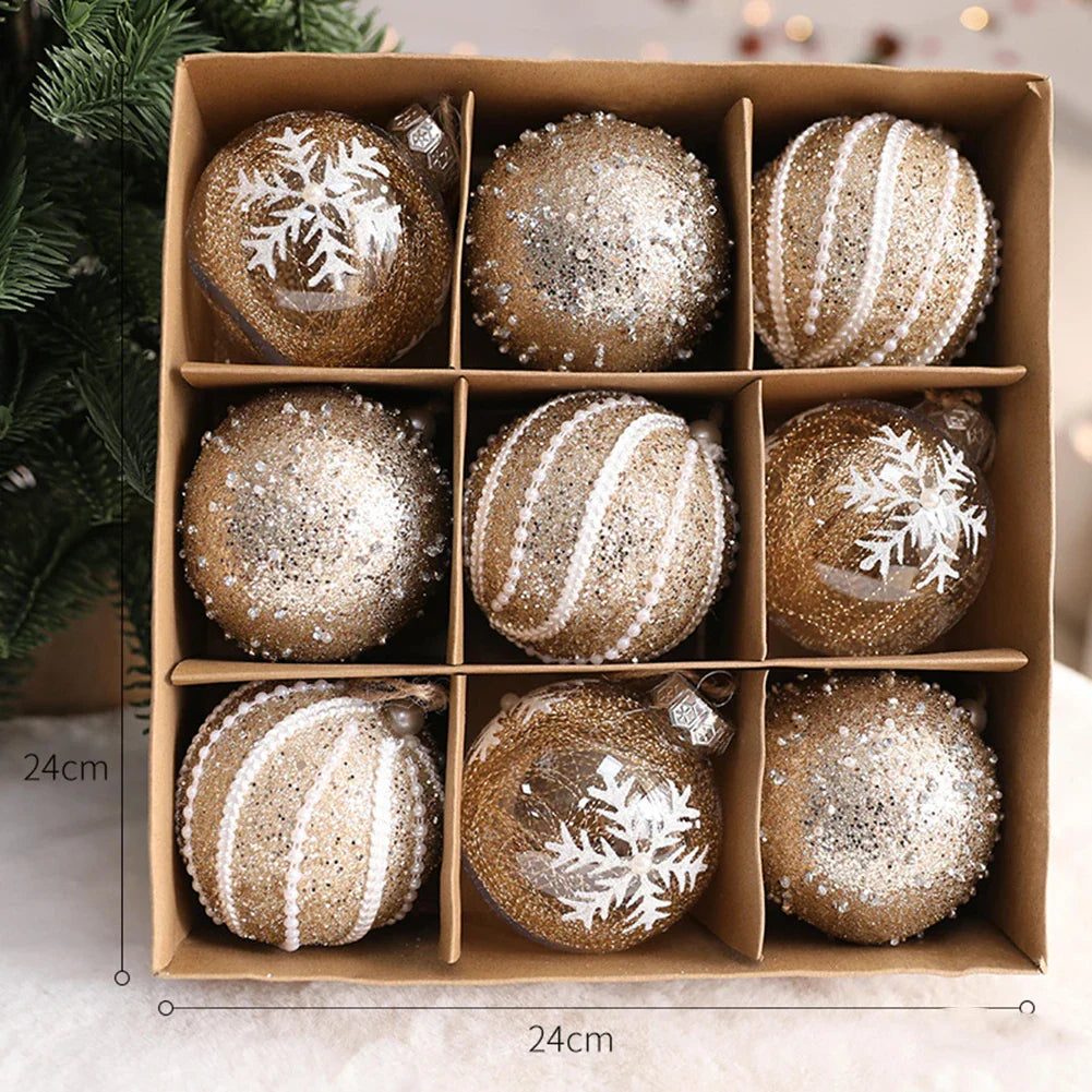 80mm Plastic Christmas Ball Ornaments Set – 6 or 9 Xmas Baubles