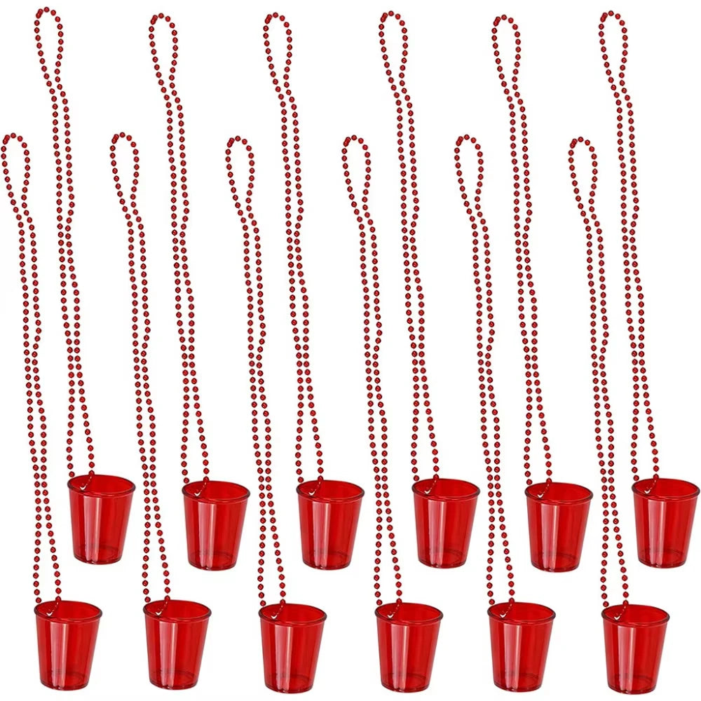 12pcs Shot Glasses on Beaded Necklace Plastic Shot Cup Necklace Wedding Bachelorette Party Birthday Party Decoration Supplies Peaceful Pleasures Health and Wellness 12pcs red