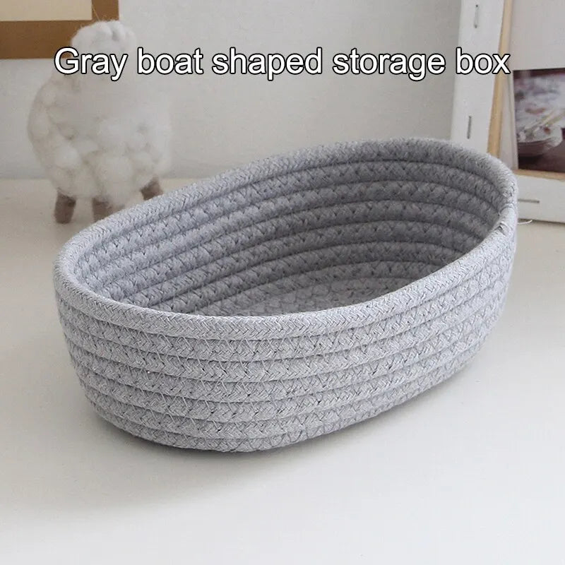 1PC Storage Basket Toys Cosmetics Office Stationery Storage Box Hand Woven Cotton Thread Storage Basket Boat Shaped Basket Peaceful Pleasures Health and Wellness